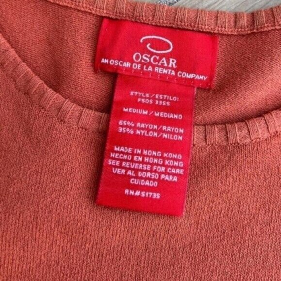 Oscar De La Renta Vintage Pullover Sweater Size Medium Burnt Orange Long Sleeves - Picture 10 of 16